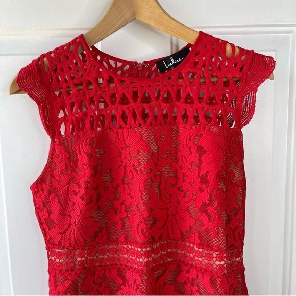 Lulus Charlee Red Lace Sleeveless Midi Dress Size Large - Picture 5 of 15